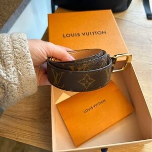 Louis Vuitton Brown Monogram Canvas Belt with Gold Buckle